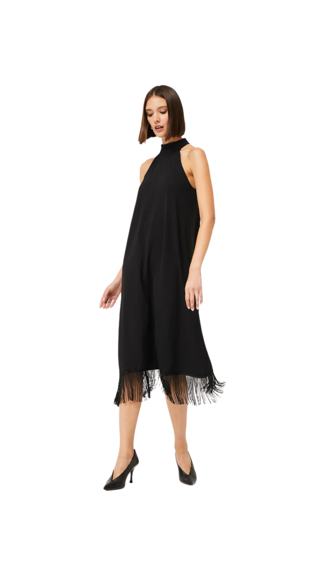 Vestido Halter Negro Flecos