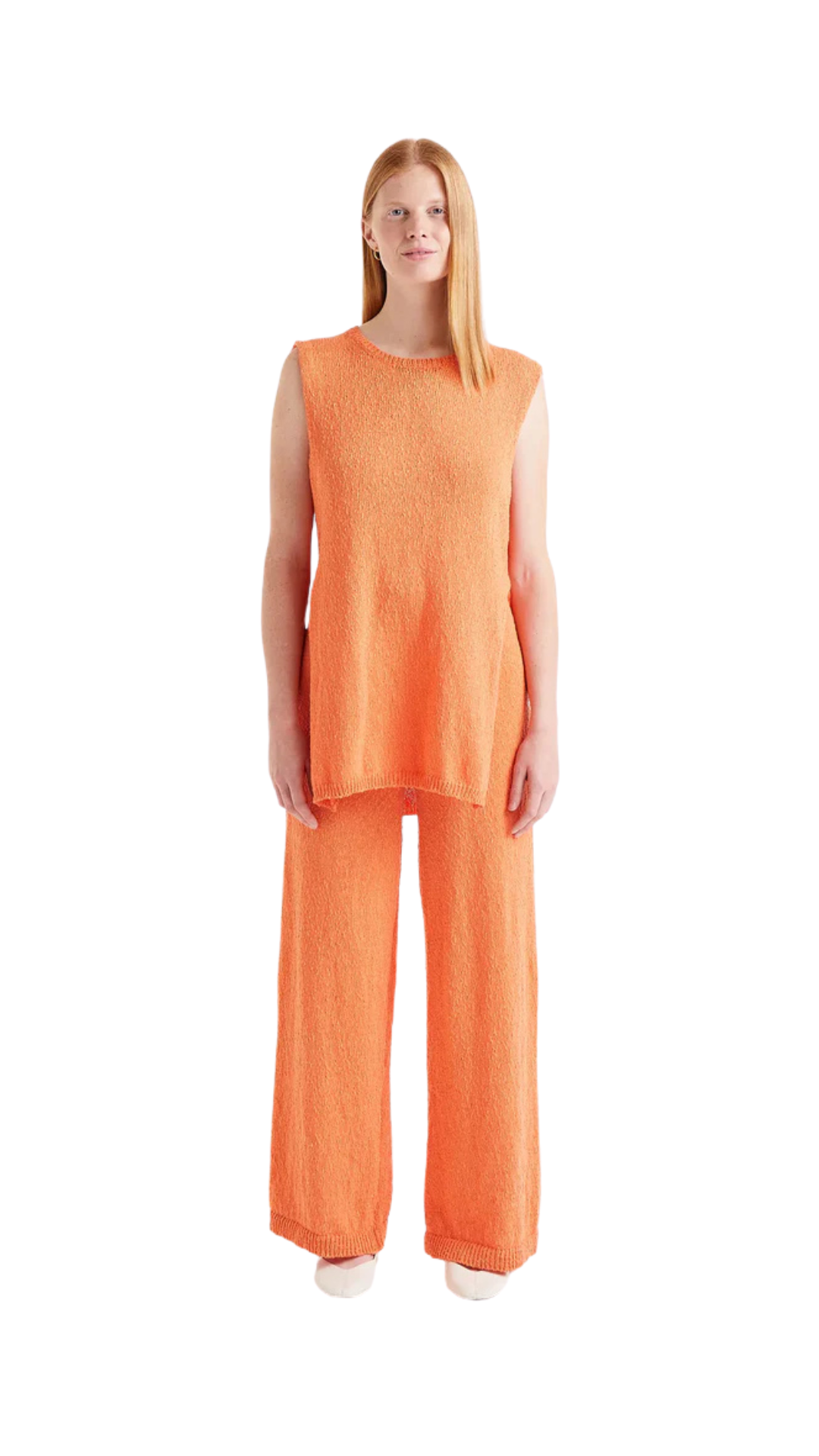 Pantalón largo recto de punto naranja